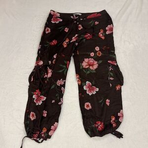 Tommy Hilfiger Chocolate Brown Cargo Pants with Floral Print - Size 8